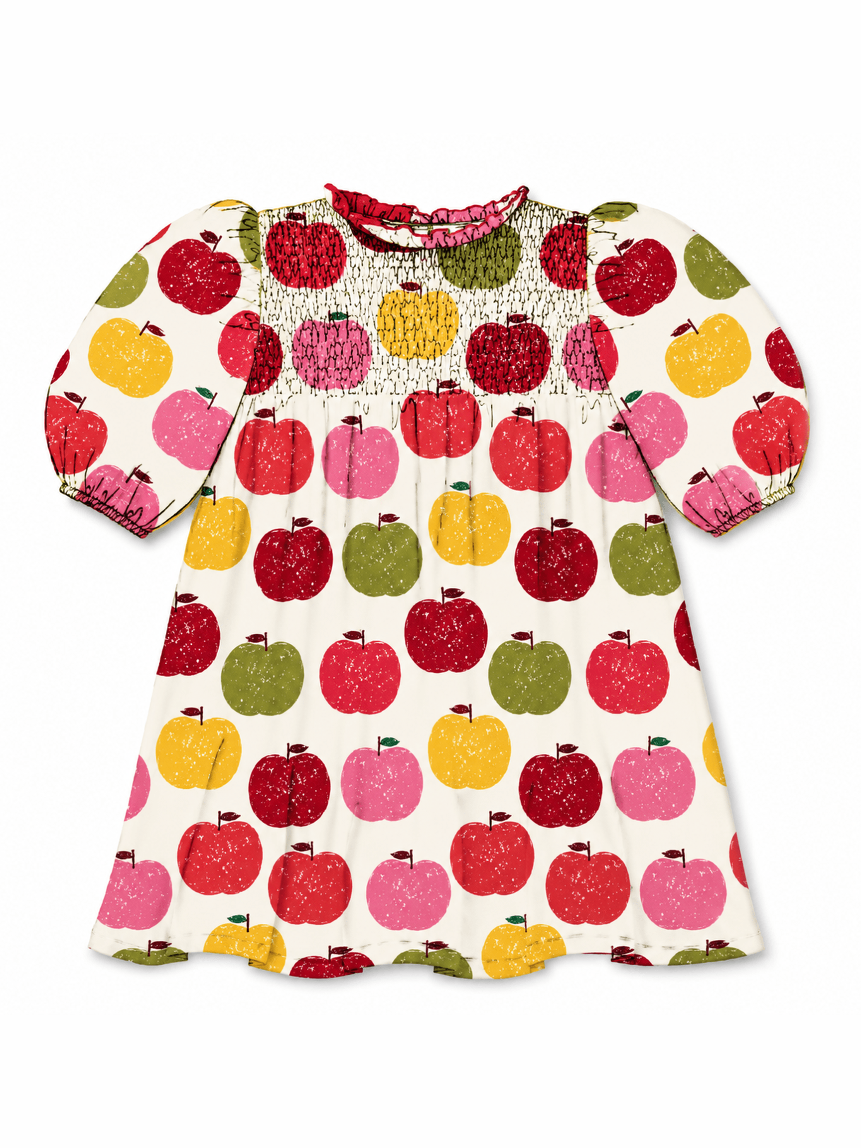 Girls Puff Sleeve Stevie- Pink Delicious Apples