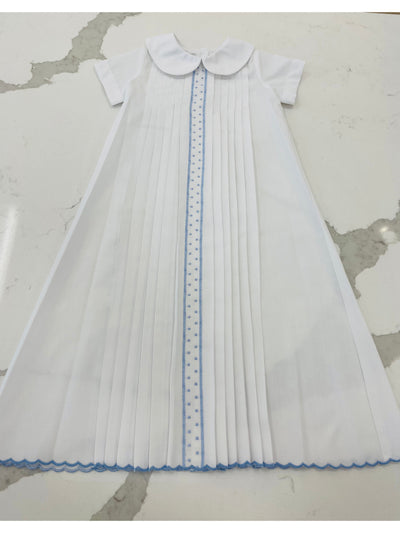 Pleated Daygown with Blue Trim