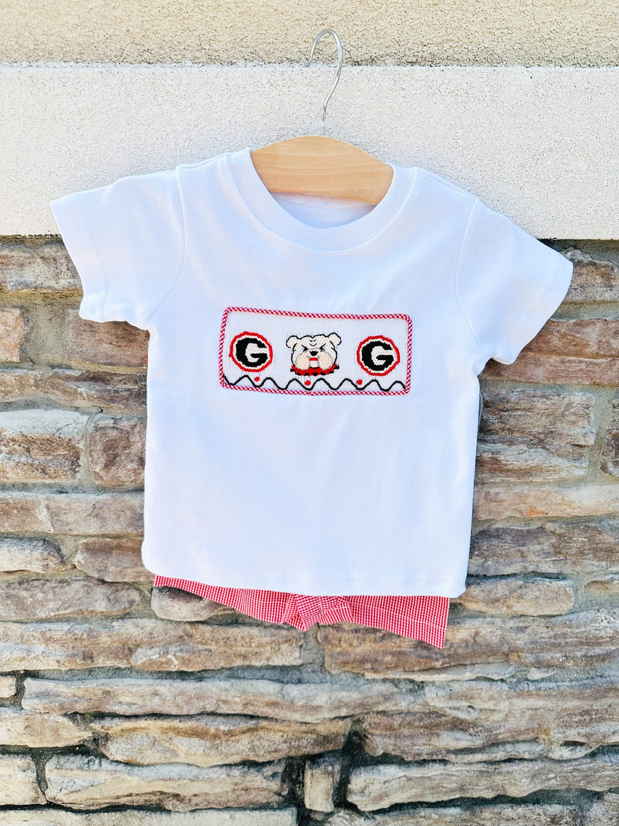 Bulldog Smocked Boy Short Set Posh Tots Children's Boutique