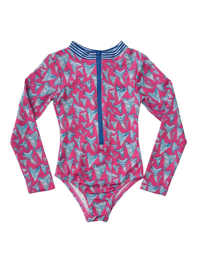 Surf and Turf One Piece Suit - Cheeky Pink Sharks Tooth Print