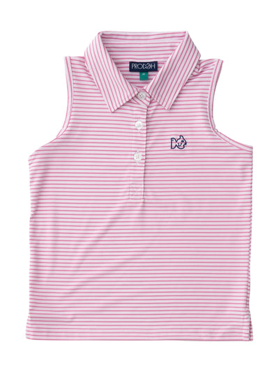 PRE-ORDER Sleeveless Pro Performance Polo- Fuchsia Pink Stripe