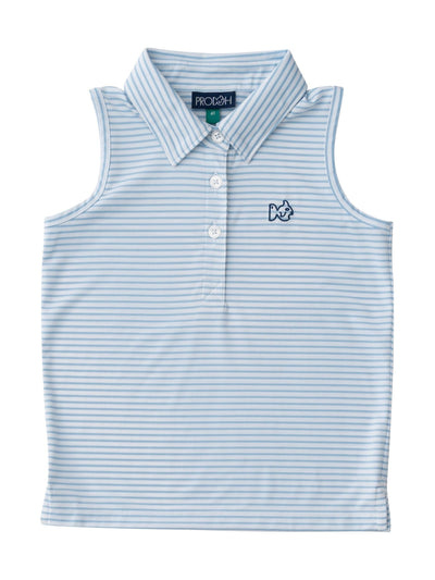 PRE-ORDER Girls Sleeveless Pro Performance Polo- Clear Sky Stripe