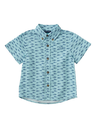 Short Sleeve Fishing Shirt - Aqua Tuna Allover Print