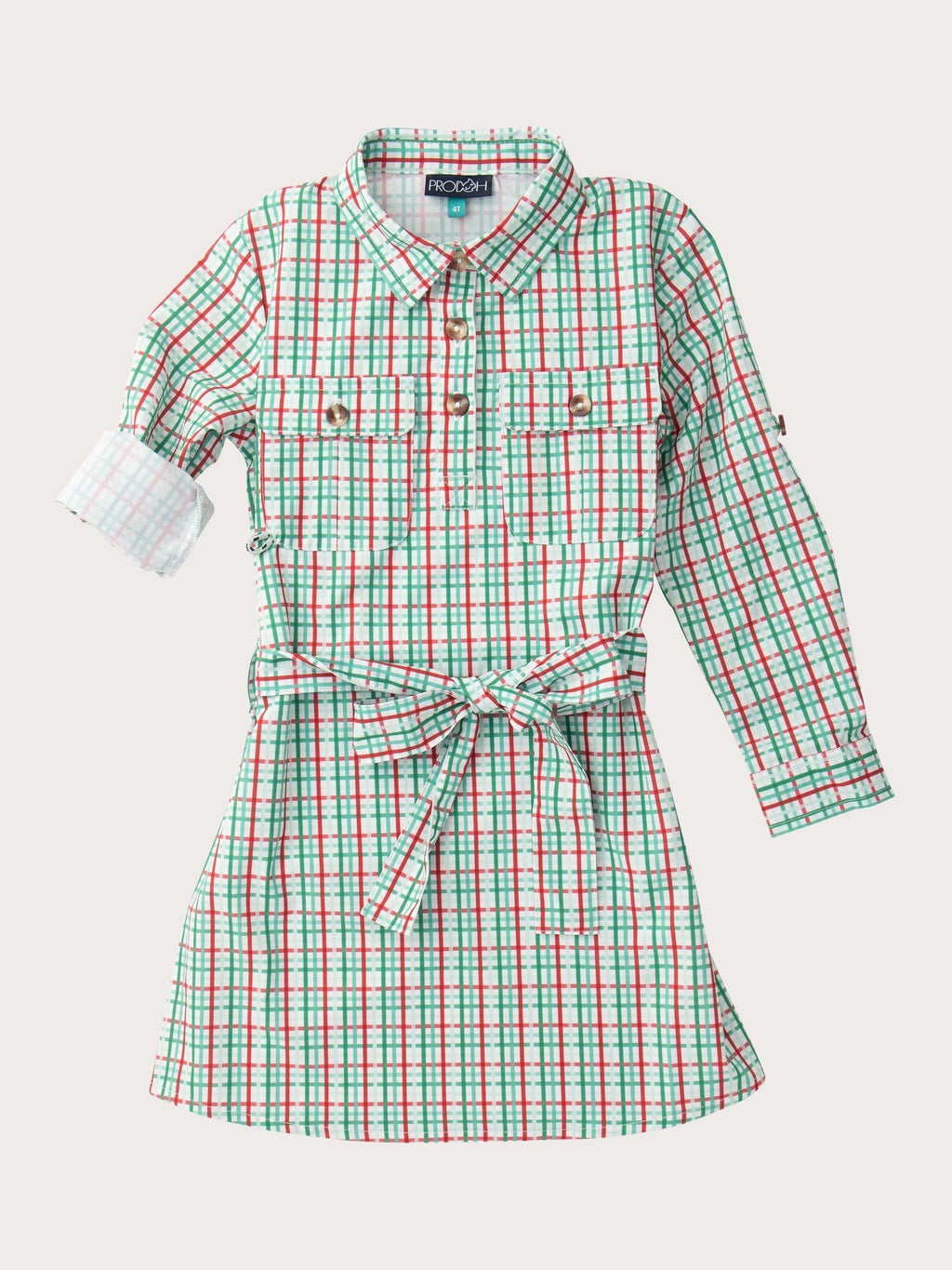 PRE-ORDER Girl's Long Sleeve Belted Shirt Dress - Holiday Plaid