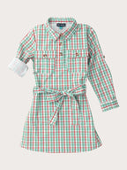 PRE-ORDER Girl's Long Sleeve Belted Shirt Dress - Holiday Plaid