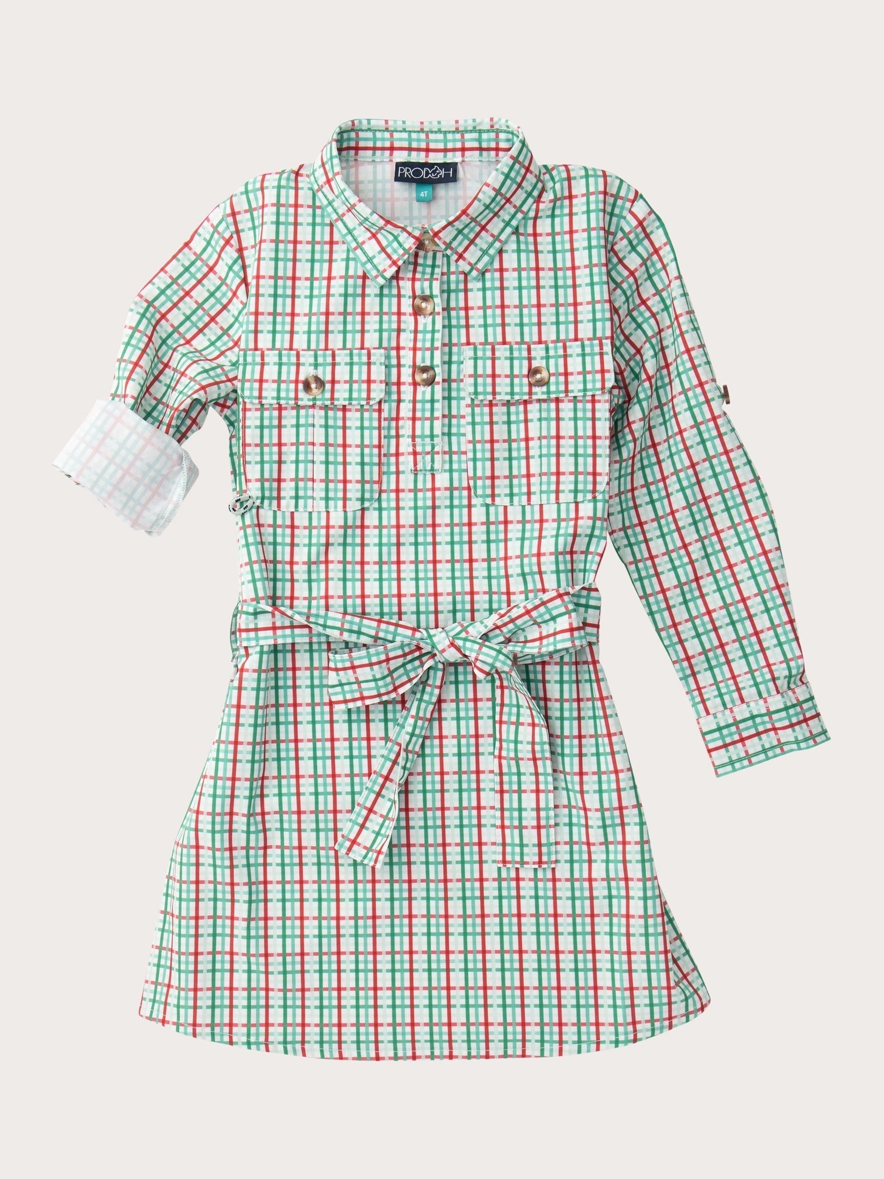PRE-ORDER Girl's Long Sleeve Belted Shirt Dress - Holiday Plaid