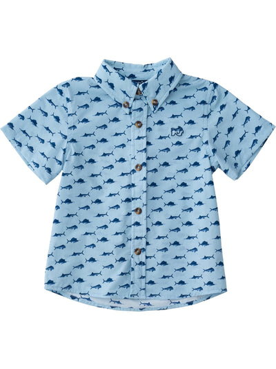 PRE-ORDER Boys Fishing Shirt- Clear Sky Fish Print