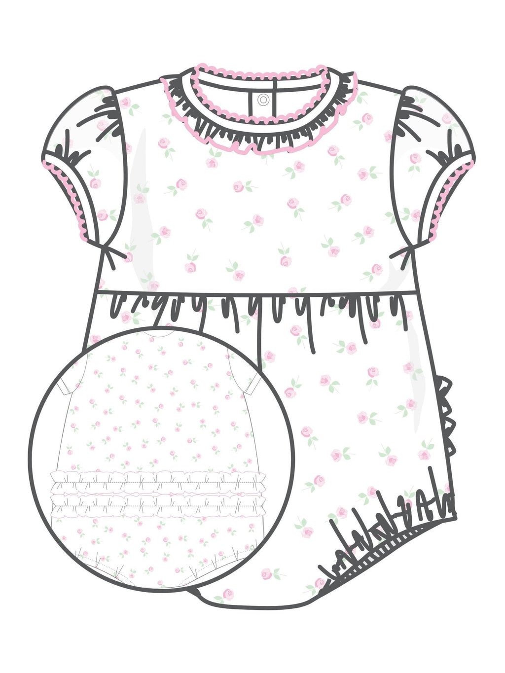 Juliette's Classics Print Ruffle Short Sleeve Bubble