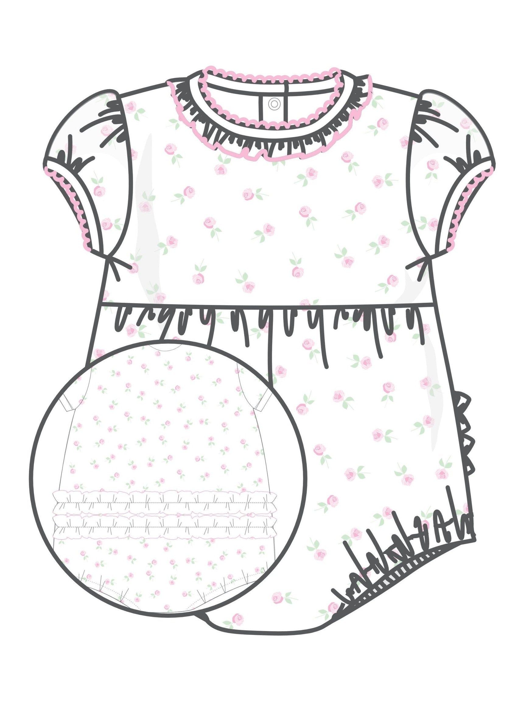 Juliette's Classics Print Ruffle Short Sleeve Bubble