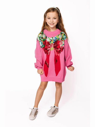 Bright Pink Multi Wreath Around the Neck Sweater Dress