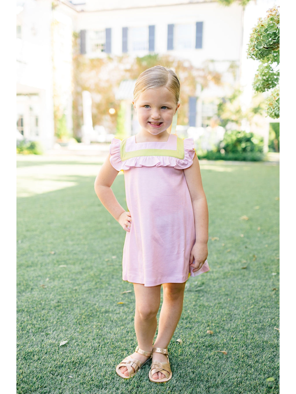 Pink with Green Stripe Sleeveless Dress
