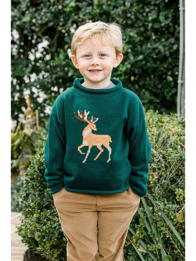 Roll Neck Forest Green Sweater - Deer