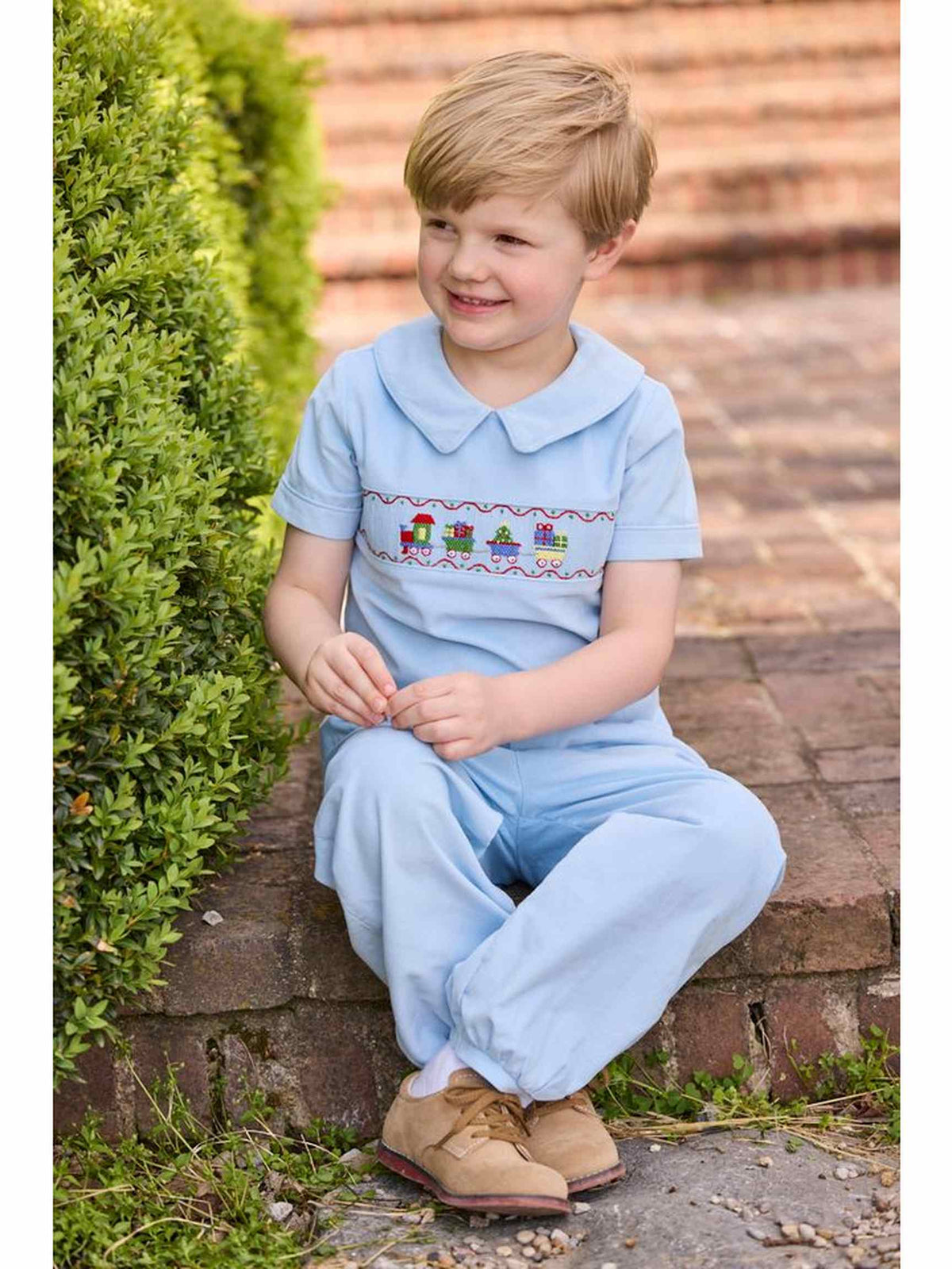 Smocked Pant Set - Holiday Train