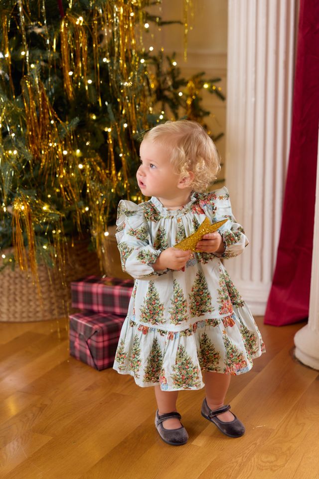 PRE-ORDER Baby Girls Harper Dress Set - Trees and Presents