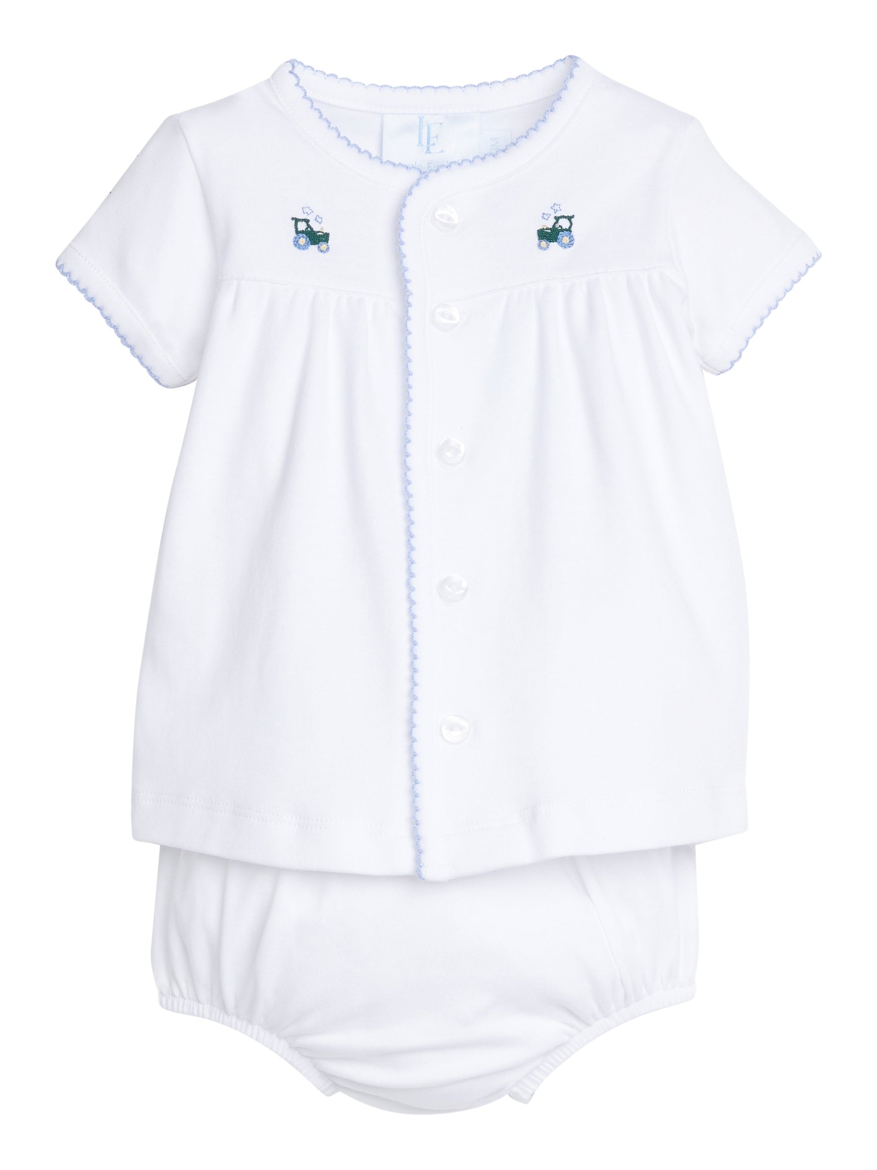 Pinpoint Layette Knit Set - Tractor