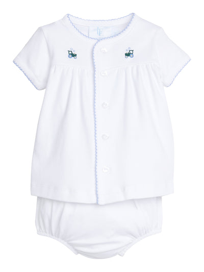 Pinpoint Layette Knit Set - Tractor