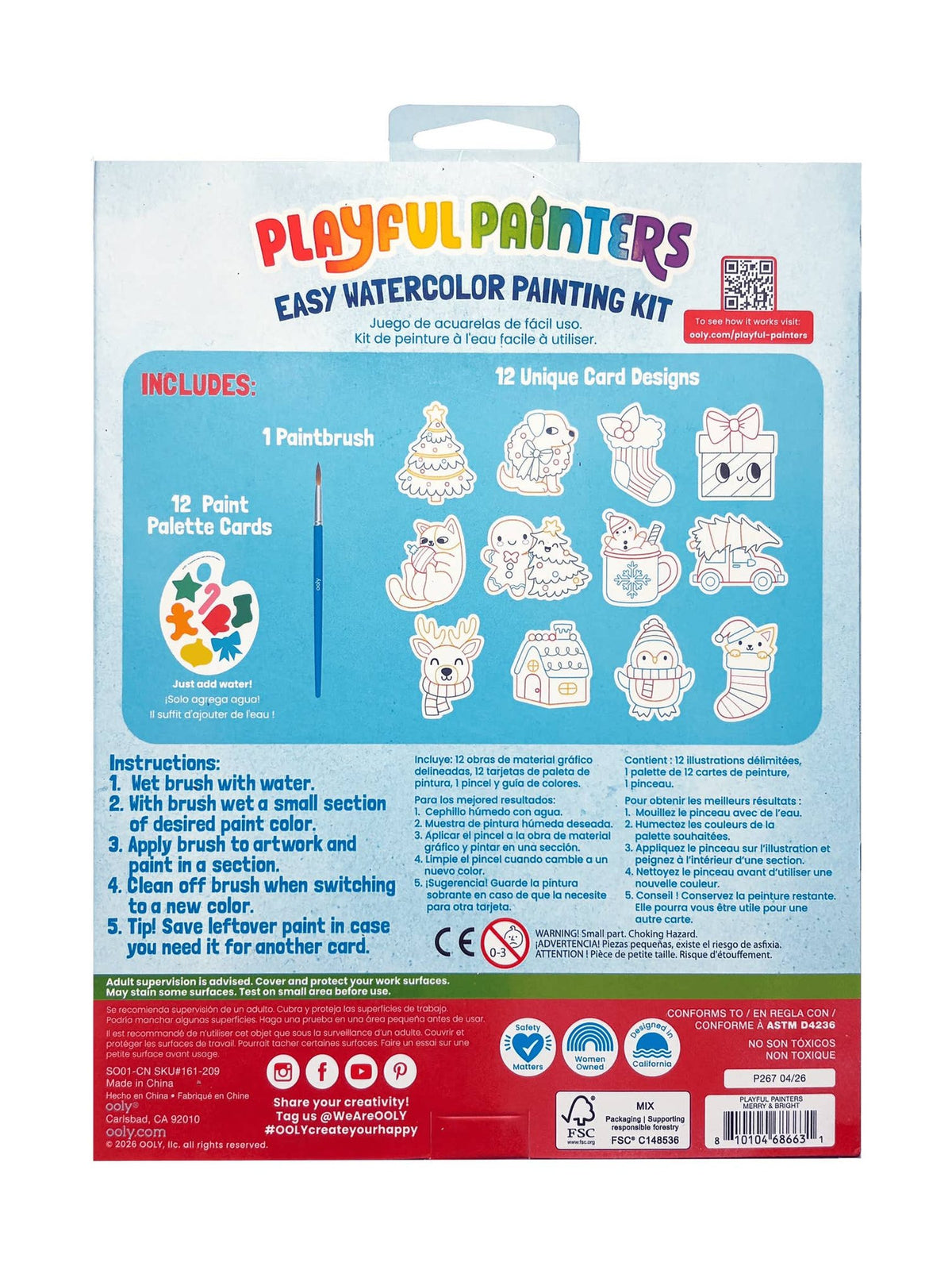 Playful Painters Easy Watercolor Painting Kit - Merry & Bright