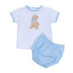 Puppy Playtime Applique Diaper Cover Set - Light Blue