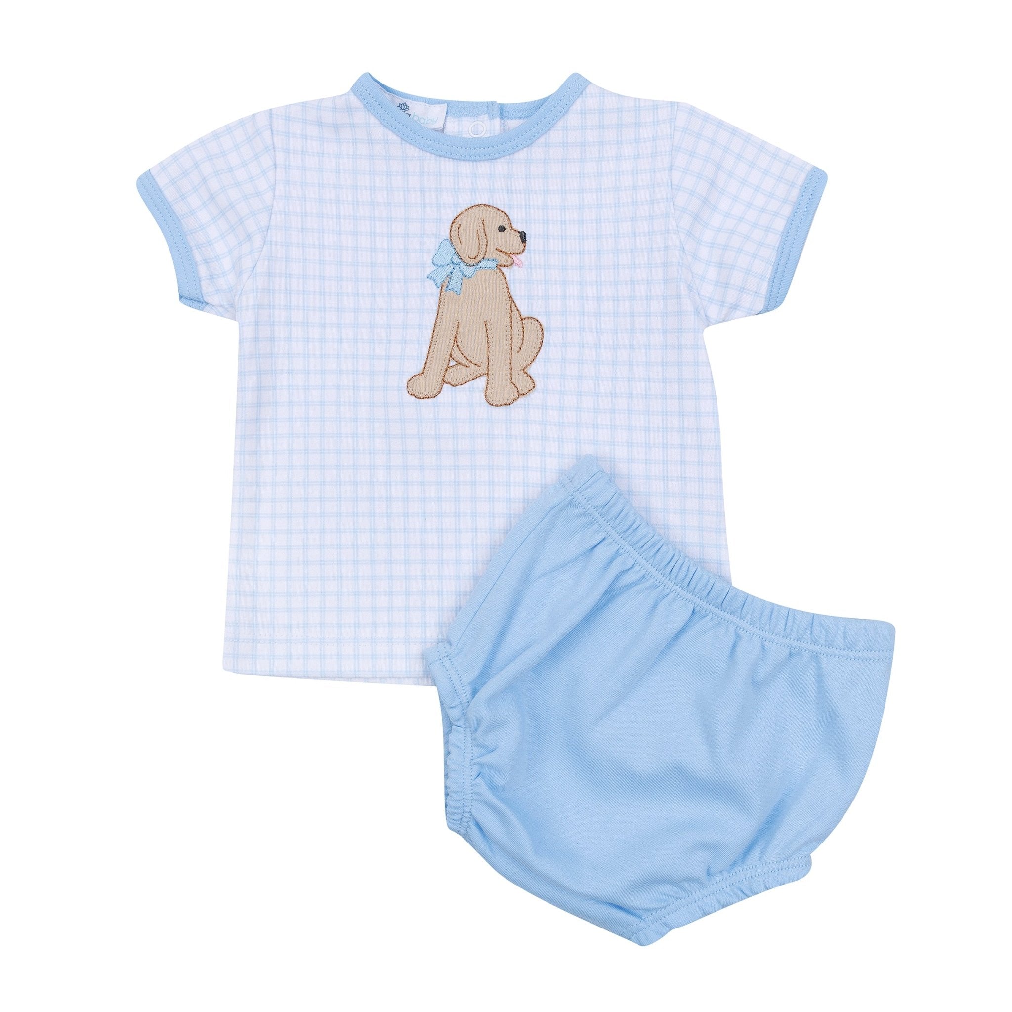 Puppy Playtime Applique Diaper Cover Set - Light Blue