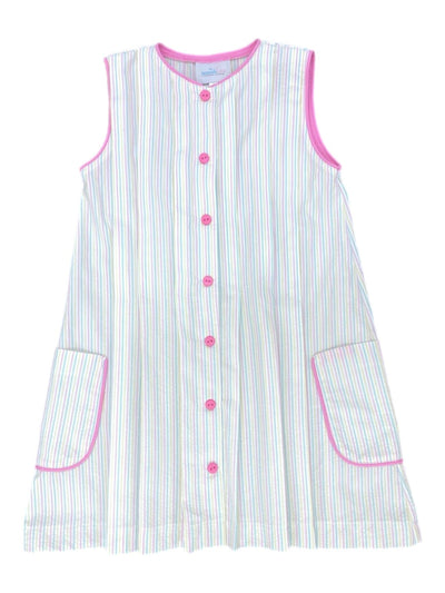 PRE-ORDER Reagan Dress- Pink Seersucker Stripe