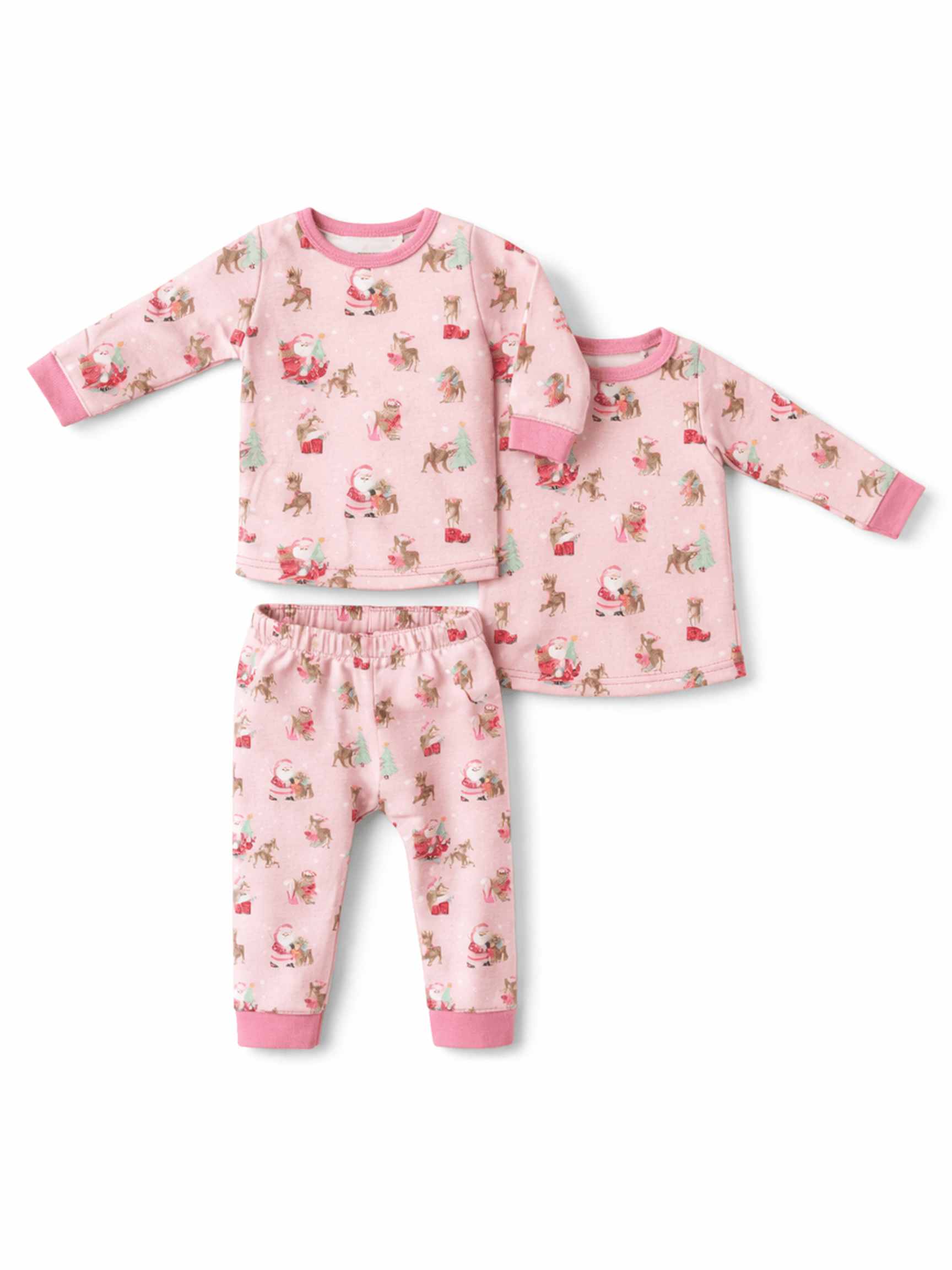 Vintage Reindeer & Santa Pink - Long Sleeve Loungewear Set