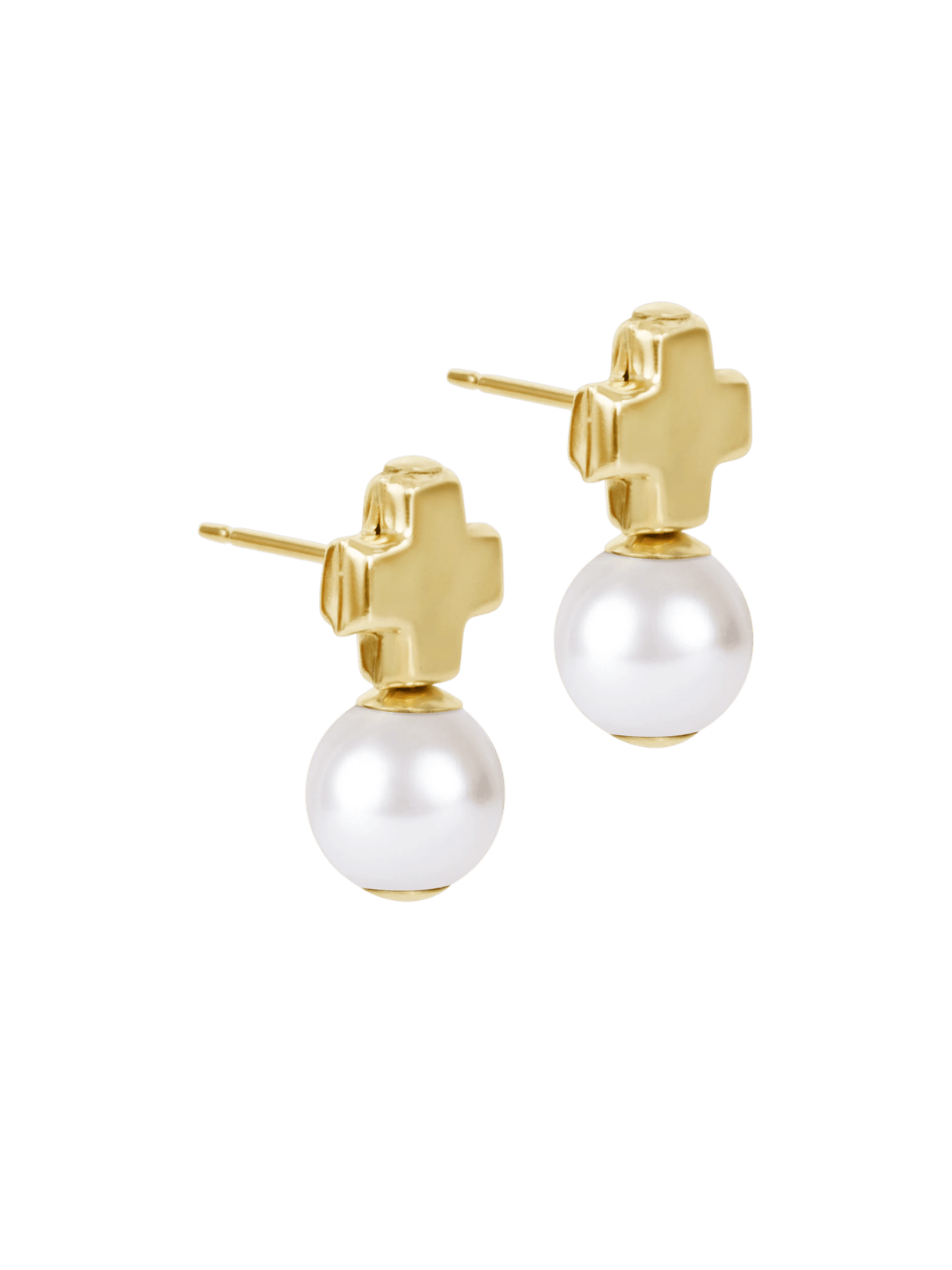 Signature Cross Small Gold Studs - Classic Pearl