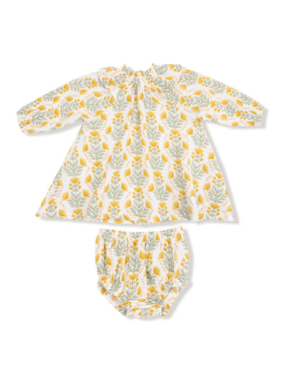 Ruffle Smocked Neck Dress & Diaper Cover