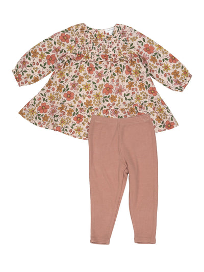 Smocked Ruffle Tiered Dress & Legging Set - Poppies & Starflowers