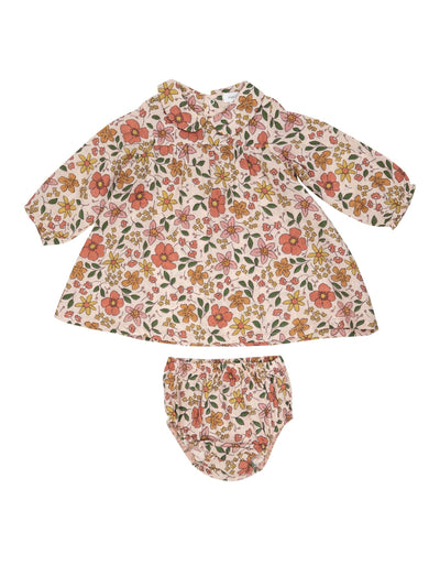 Peter Pan Collar Dress & Diaper Cover Set - Poppies & Starflowers