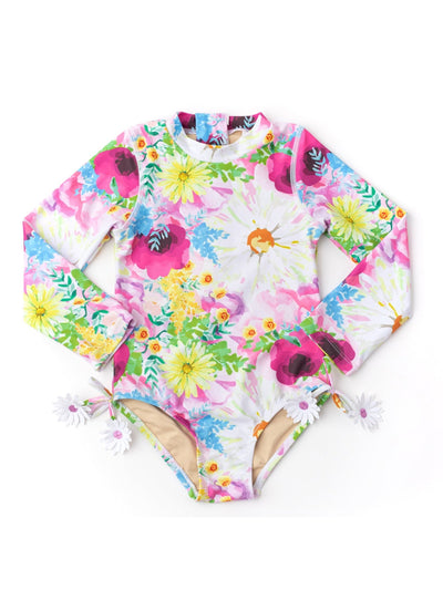Watercolor Floral Rashguard Swimsuit