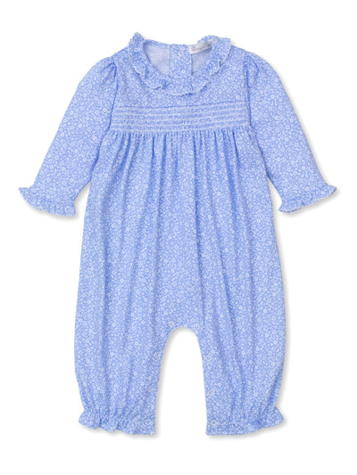 Fall Flowers Blue Smocked Playsuit