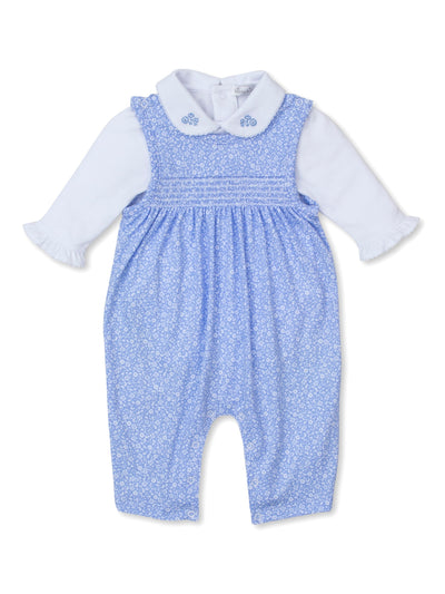 Fall Flowers Blue Smocked Overall Set
