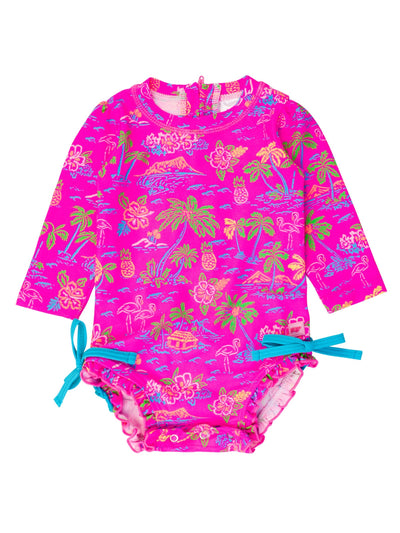 Long Sleeve One Piece Rashguard - Neon Island Time