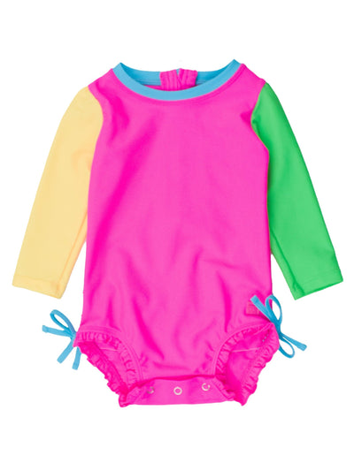 Long Sleeve One Piece Rashguard - Neon Color Block