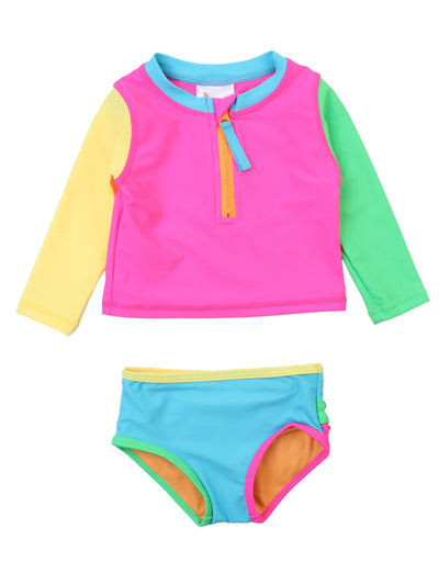 Long Sleeve Zipper Rashguard Two Piece - Neon Island Color Block