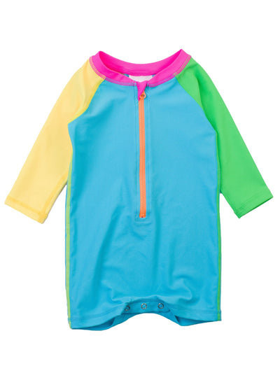 Boys Long Sleeve One Piece Rashguard - Neon Color Block