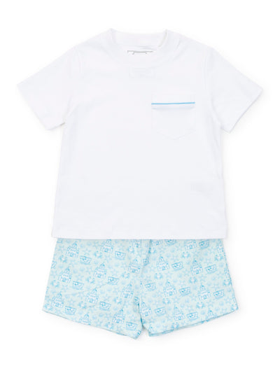 PRE-ORDER Hudson Shorts Set - Sandcastles Blue