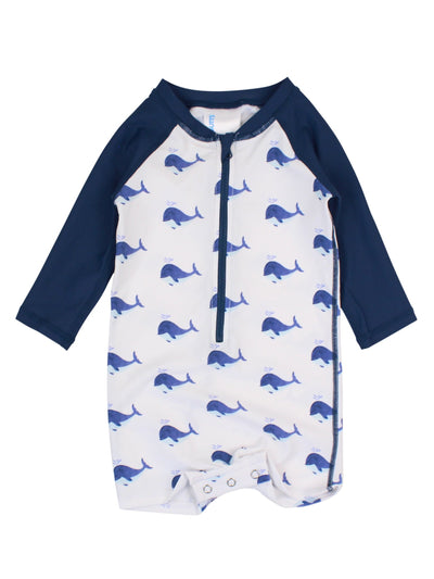 Boys Long Sleeve One Piece Rashguard - Blue Whale Friends