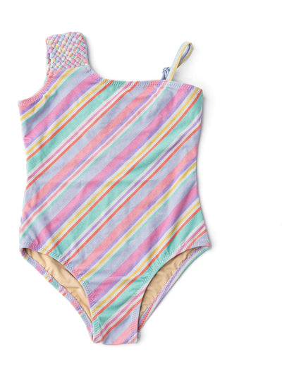 Diagonal Stripe Shimmer One Piece Swimsuit