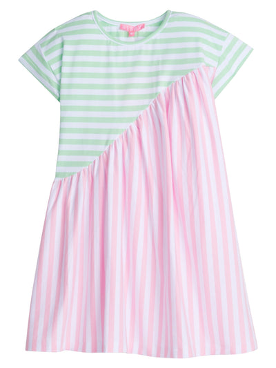 Swoop Dress - Pink & Green Stripe