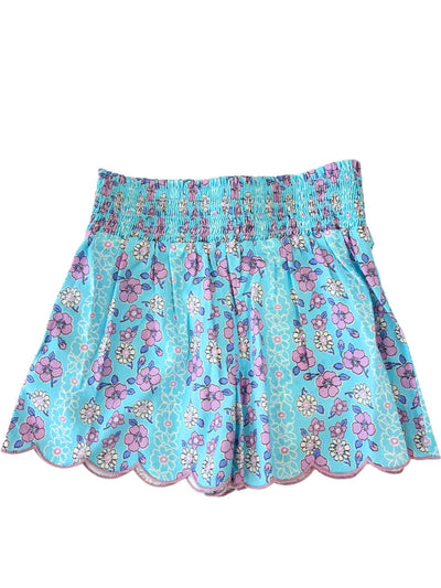 Shirred Scallop Shorts - Marguerite Aqua