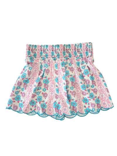 Shirred Scallop Shorts - Marguerite Floral Pink