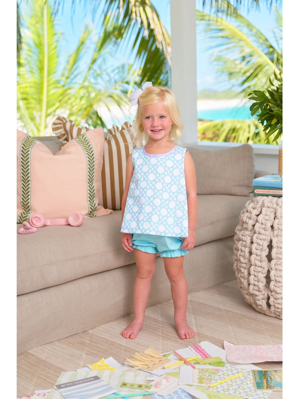 Lucy Boone Button Bloomer Set - Catamaran Cane/Edisto Egg Blue