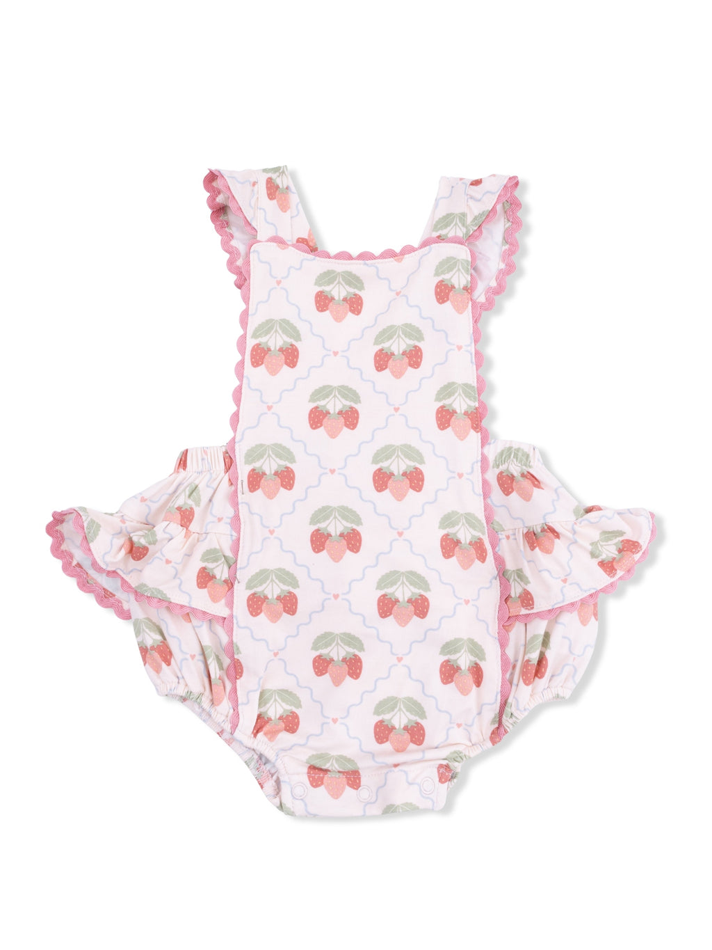 Ric Rac Ruffle Sunsuit - Sweet Strawberries