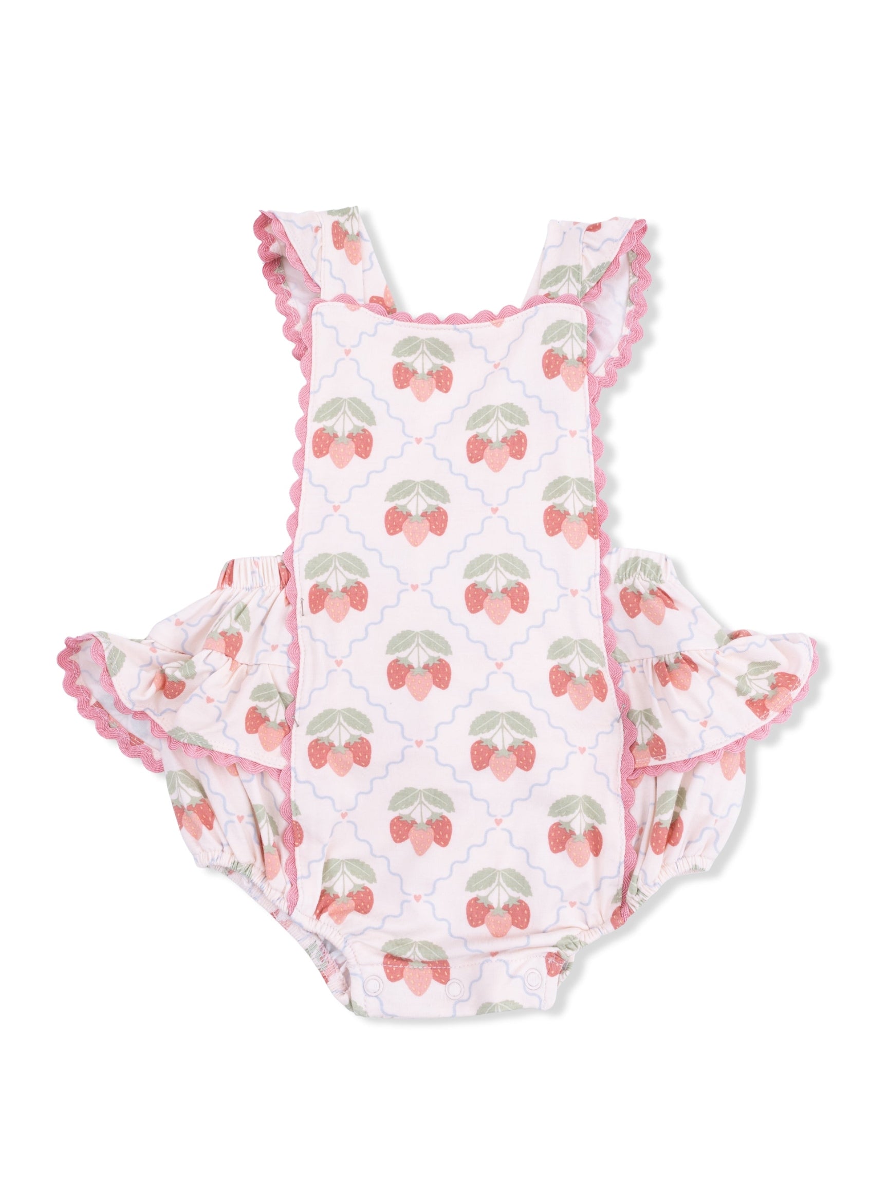 Ric Rac Ruffle Sunsuit - Sweet Strawberries