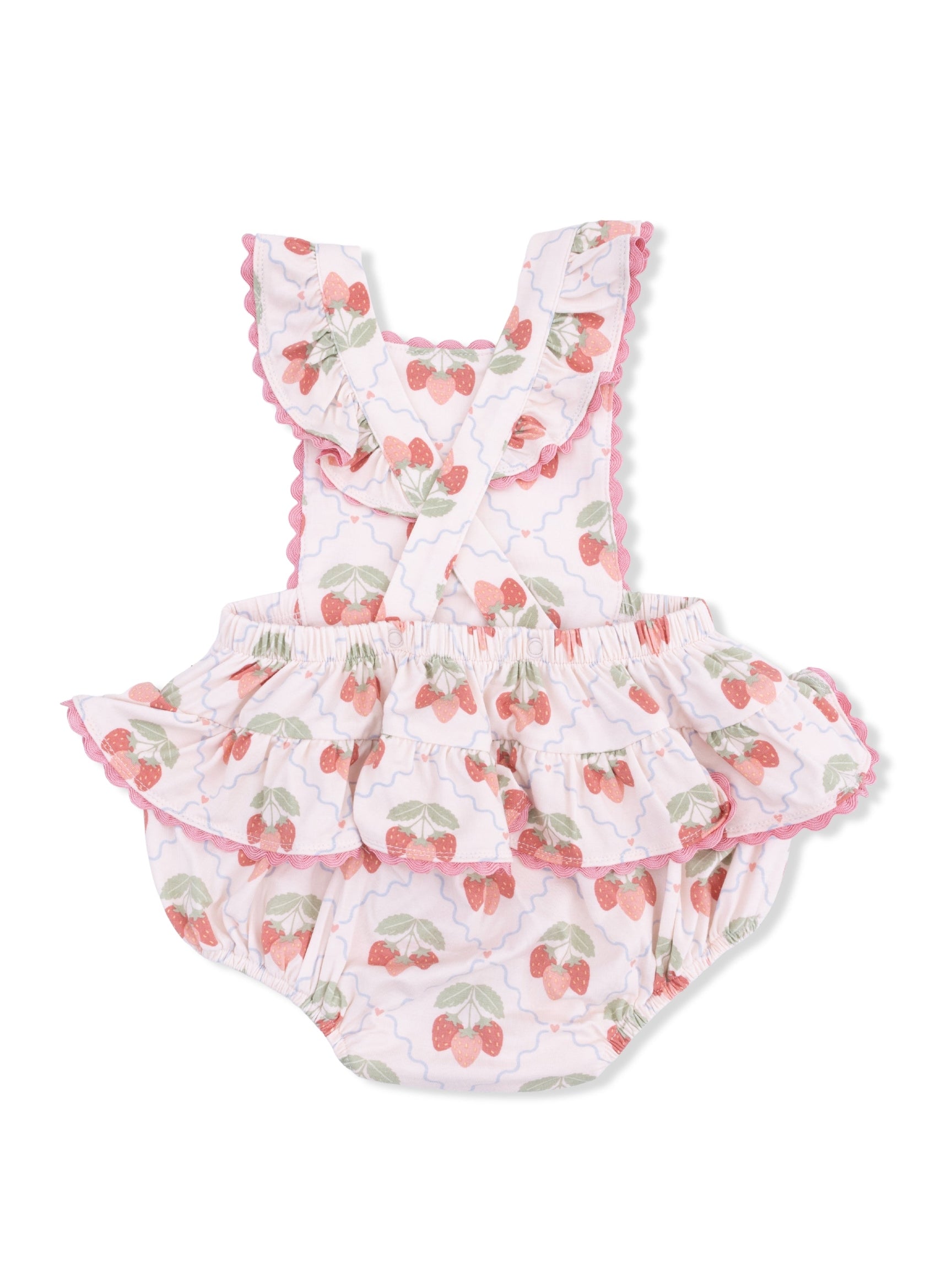 Ric Rac Ruffle Sunsuit - Sweet Strawberries