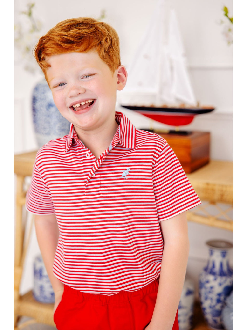 Prim & Proper Polo - Sumner County Stripe Richmond Red