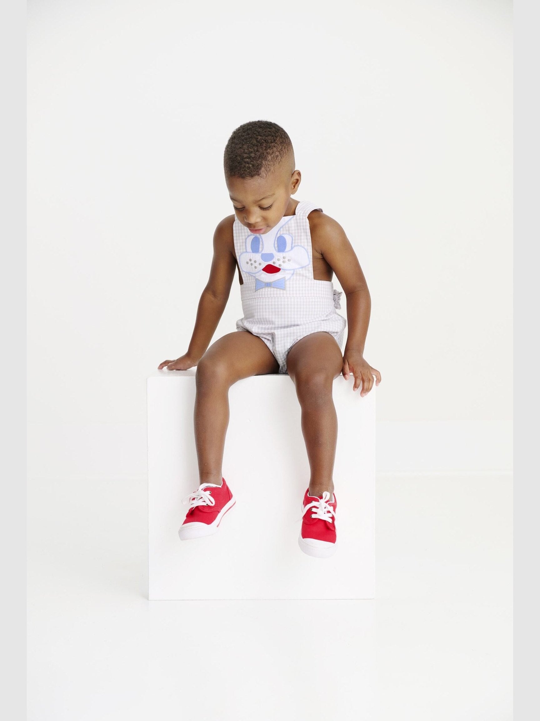 Sayre Sunsuit - Grantley Gray Mini Gingham Dog