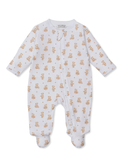 Teddy Bear Time Print Zip Footie