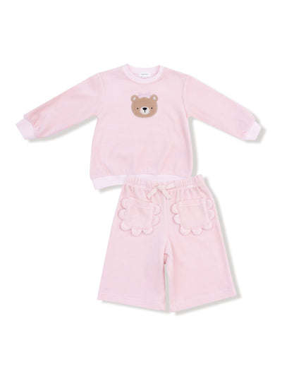 Velour Teddy Bear Pink Pant Set